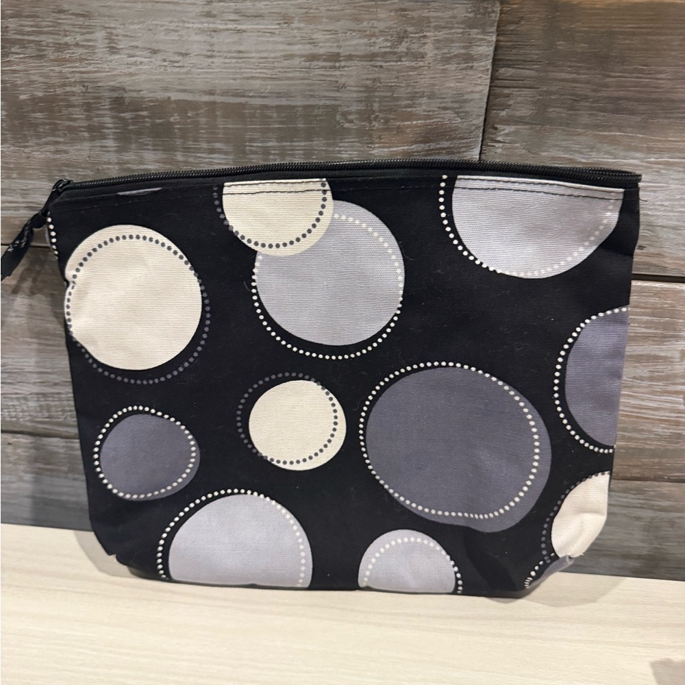 Thirty-One Black and Gray Polka Dot Cosmetic Bag